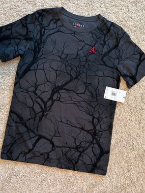 Jordan Black Tee with Red Jumpman and Dark Branch Graphic